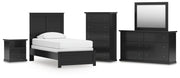 Maribel Twin Panel Bed, Dresser, Mirror, Chest and Nightstand in Black - PKG021528