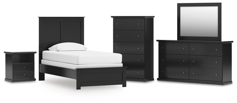 Maribel Twin Panel Bed, Dresser, Mirror, Chest and Nightstand in Black - PKG021528