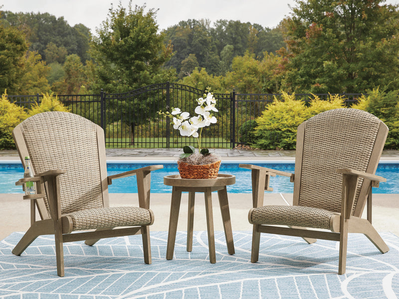 Marina Sun 2 Adirondack Chairs with End table in Beige - PKG021166
