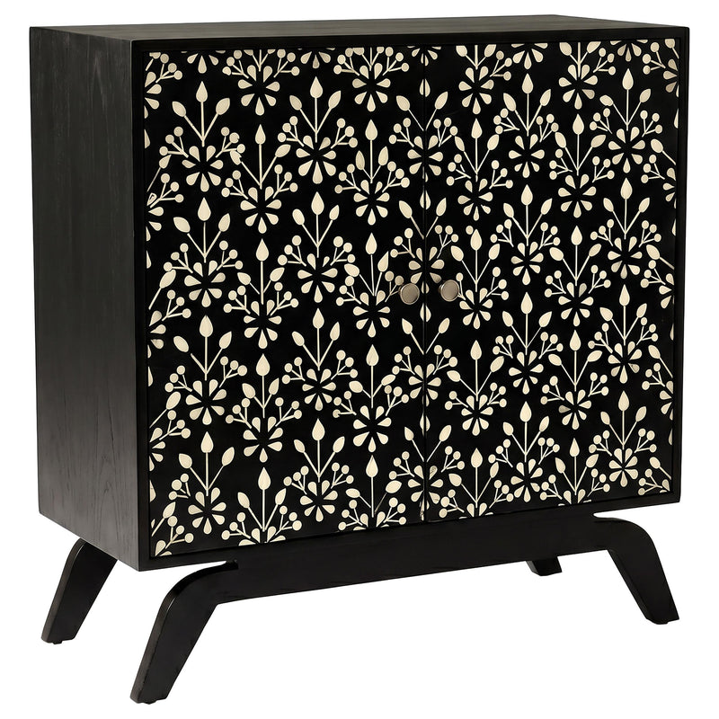 Marlon 2-door Floral Bone Inlay Accent Cabinet Black - 950453