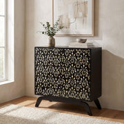 Marlon 2-door Floral Bone Inlay Accent Cabinet Black - 950453
