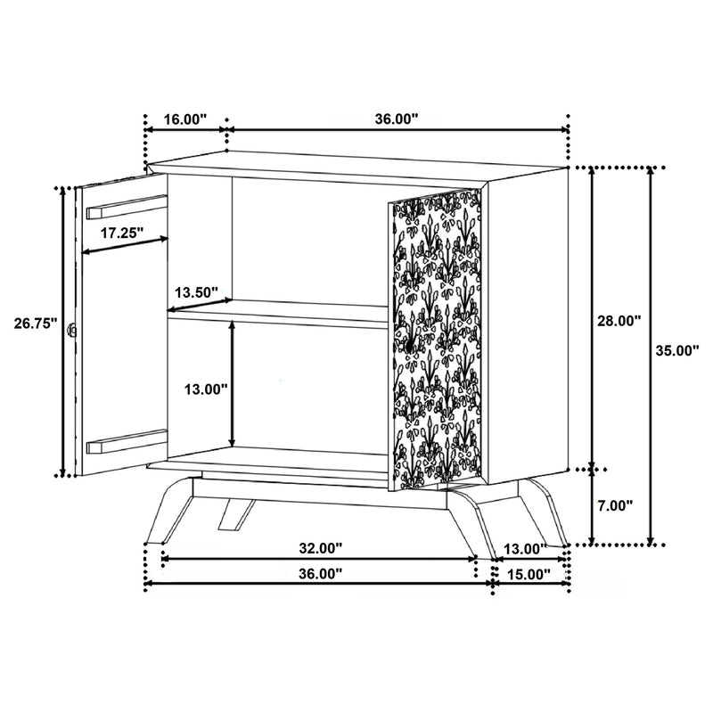 Marlon 2-door Floral Bone Inlay Accent Cabinet Black - 950453