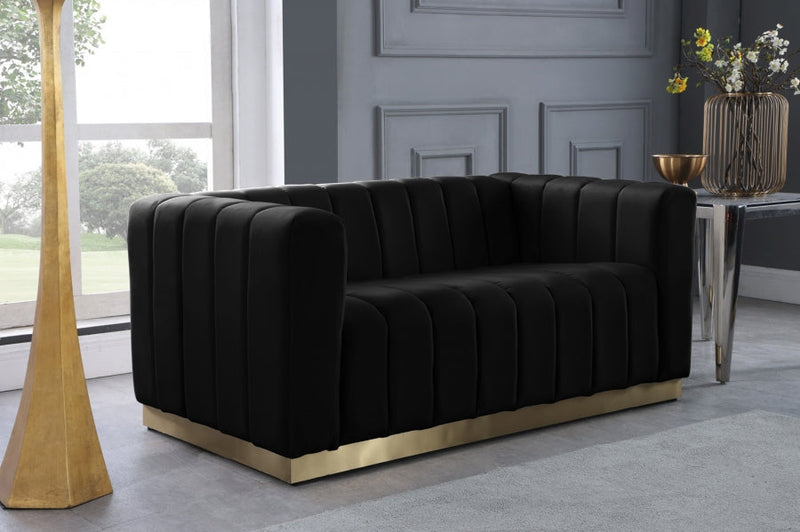 Marlon 62.5" Velvet Upholstered Loveseat in Black - 603Black-L