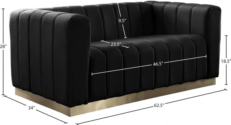 Marlon 62.5" Velvet Upholstered Loveseat in Black - 603Black-L