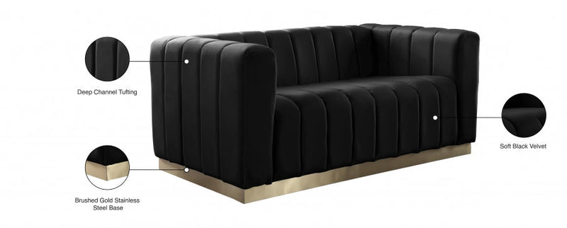 Marlon 62.5" Velvet Upholstered Loveseat in Black - 603Black-L