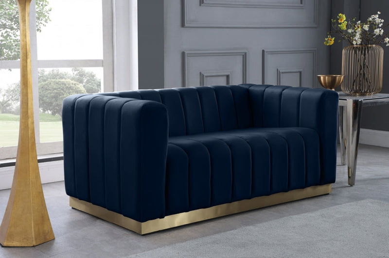 Marlon 62.5" Velvet Upholstered Loveseat in Blue - 603Navy-L