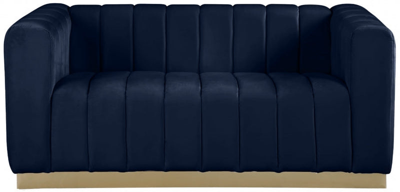 Marlon 62.5" Velvet Upholstered Loveseat in Blue - 603Navy-L