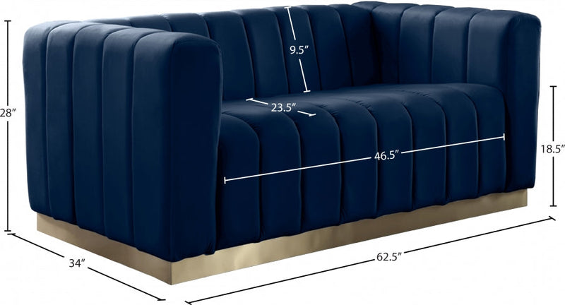 Marlon 62.5" Velvet Upholstered Loveseat in Blue - 603Navy-L