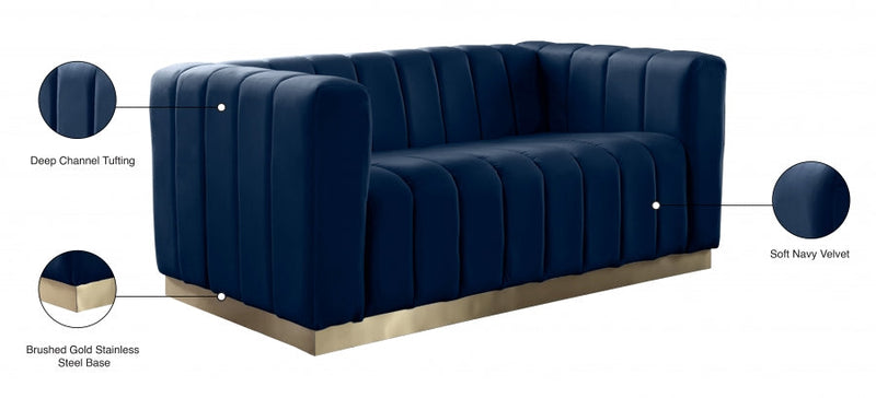 Marlon 62.5" Velvet Upholstered Loveseat in Blue - 603Navy-L