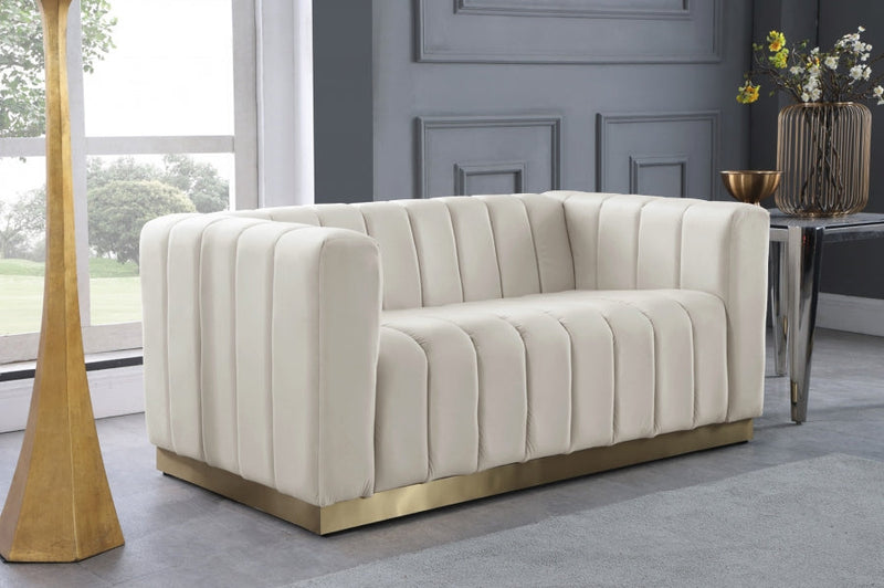 Marlon 62.5" Velvet Upholstered Loveseat in Cream - 603Cream-L
