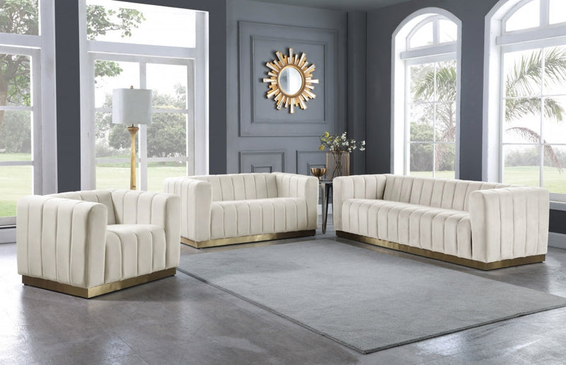 Marlon 62.5" Velvet Upholstered Loveseat in Cream - 603Cream-L