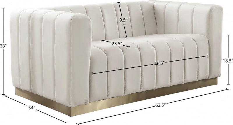 Marlon 62.5" Velvet Upholstered Loveseat in Cream - 603Cream-L