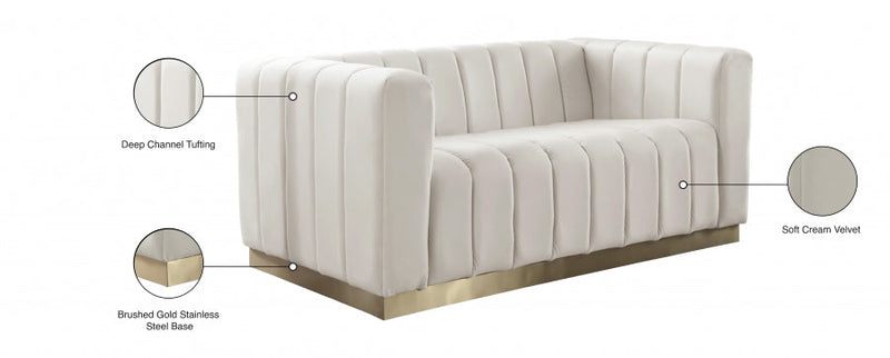 Marlon 62.5" Velvet Upholstered Loveseat in Cream - 603Cream-L