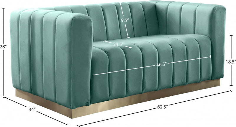 Marlon 62.5" Velvet Upholstered Loveseat in Green - 603Mint-L