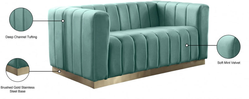 Marlon 62.5" Velvet Upholstered Loveseat in Green - 603Mint-L