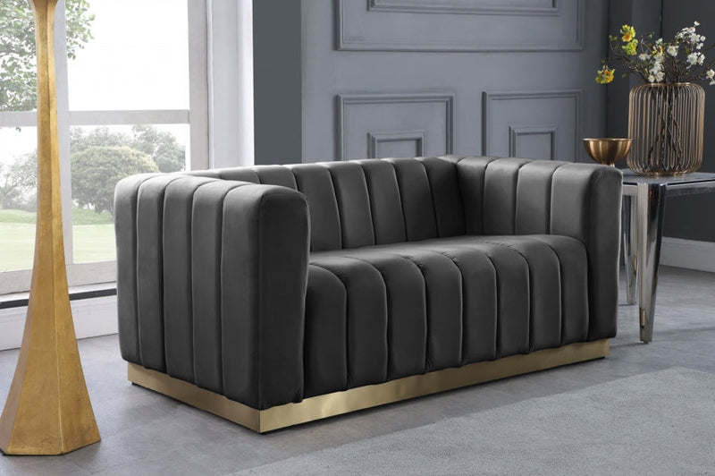 Marlon 62.5" Velvet Upholstered Loveseat in Grey - 603Grey-L
