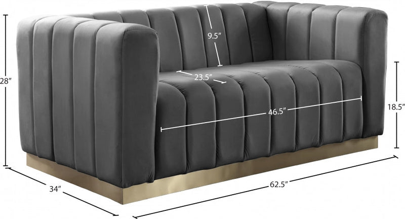 Marlon 62.5" Velvet Upholstered Loveseat in Grey - 603Grey-L