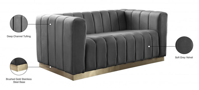 Marlon 62.5" Velvet Upholstered Loveseat in Grey - 603Grey-L