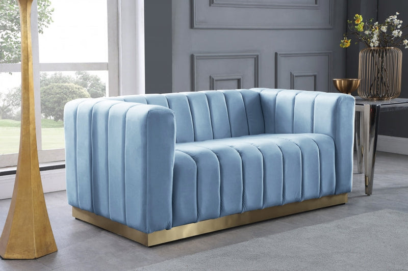 Marlon 62.5" Velvet Upholstered Loveseat in Light Blue - 603SkyBlu-L