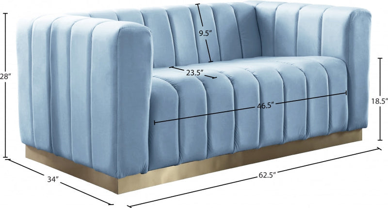 Marlon 62.5" Velvet Upholstered Loveseat in Light Blue - 603SkyBlu-L
