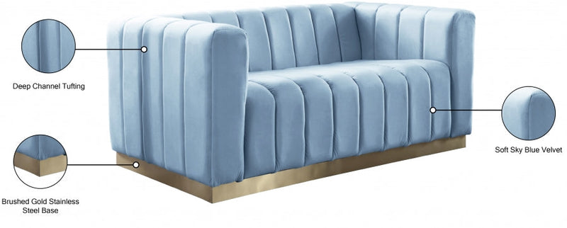 Marlon 62.5" Velvet Upholstered Loveseat in Light Blue - 603SkyBlu-L