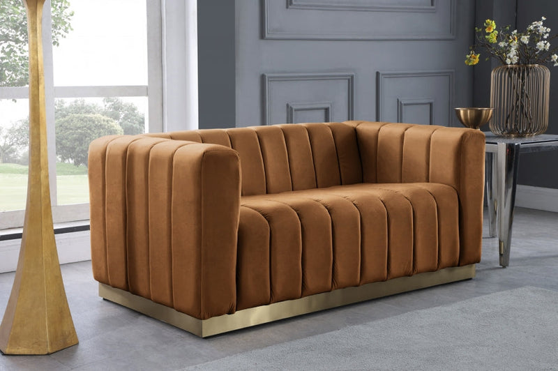 Marlon 62.5" Velvet Upholstered Loveseat in Saddle - 603Saddle-L