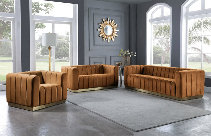 Marlon 62.5" Velvet Upholstered Loveseat in Saddle - 603Saddle-L