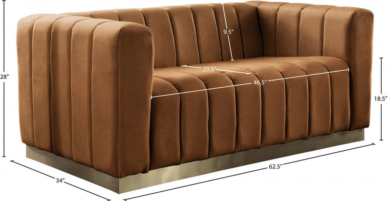 Marlon 62.5" Velvet Upholstered Loveseat in Saddle - 603Saddle-L