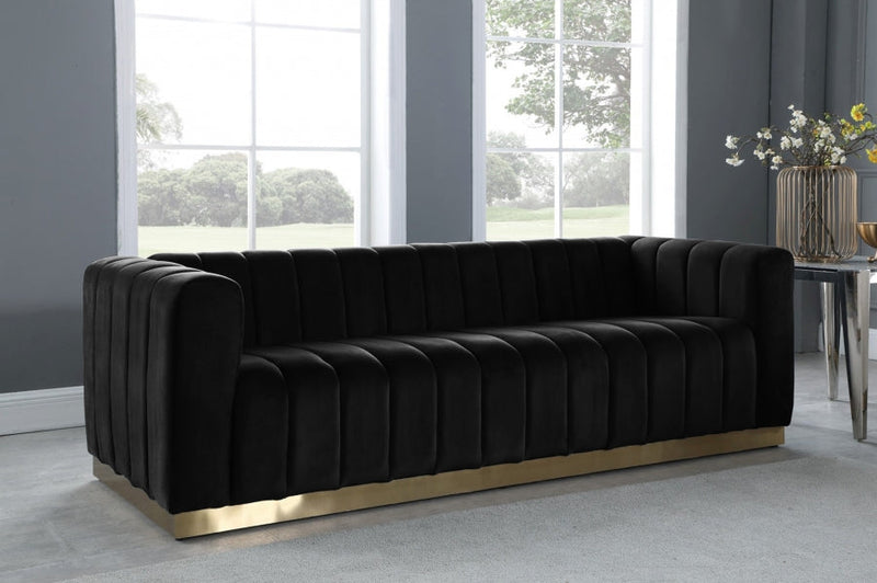 Marlon 86.5" Velvet Upholstered Sofa in Black - 603Black-S