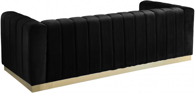 Marlon 86.5" Velvet Upholstered Sofa in Black - 603Black-S