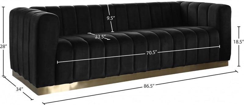 Marlon 86.5" Velvet Upholstered Sofa in Black - 603Black-S