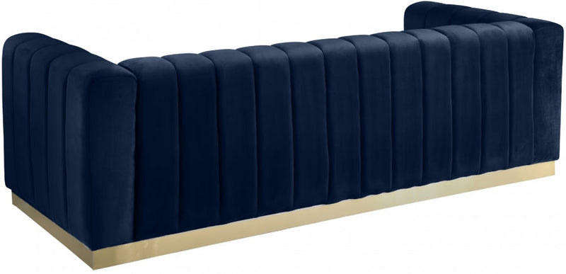 Marlon 86.5" Velvet Upholstered Sofa in Blue - 603Navy-S