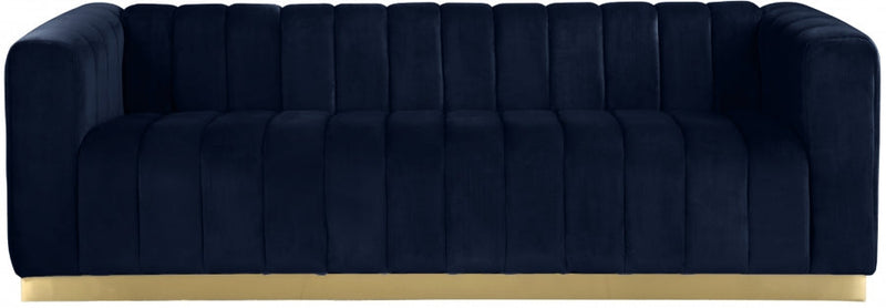 Marlon 86.5" Velvet Upholstered Sofa in Blue - 603Navy-S
