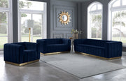 Marlon 86.5" Velvet Upholstered Sofa in Blue - 603Navy-S