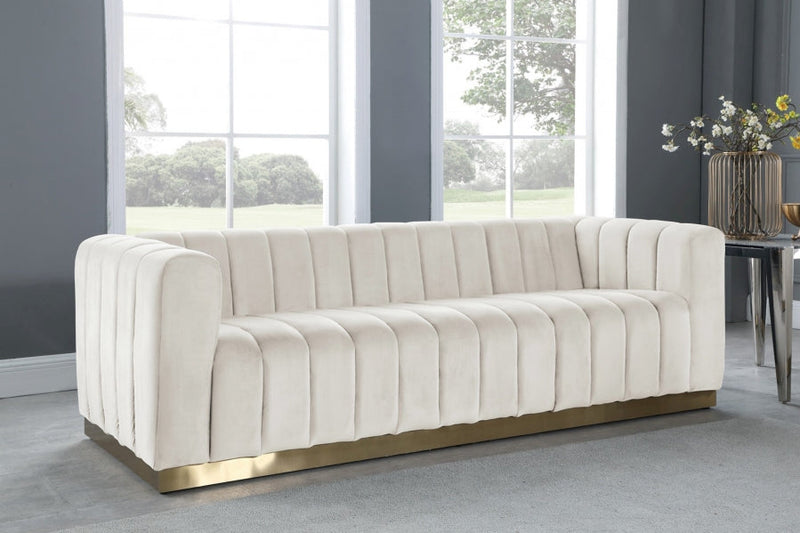 Marlon 86.5" Velvet Upholstered Sofa in Cream - 603Cream-S