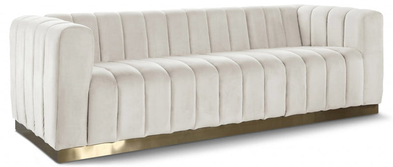 Marlon 86.5" Velvet Upholstered Sofa in Cream - 603Cream-S
