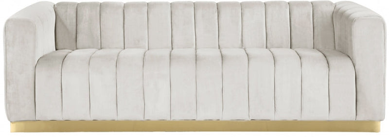 Marlon 86.5" Velvet Upholstered Sofa in Cream - 603Cream-S