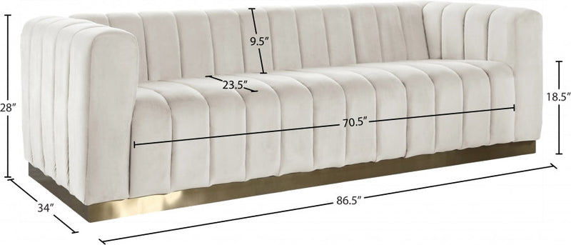 Marlon 86.5" Velvet Upholstered Sofa in Cream - 603Cream-S