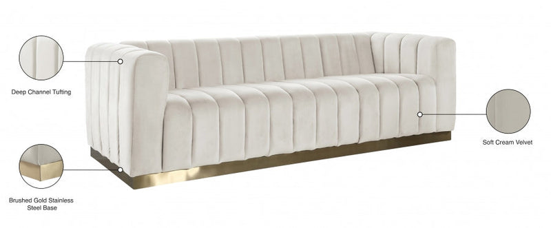 Marlon 86.5" Velvet Upholstered Sofa in Cream - 603Cream-S