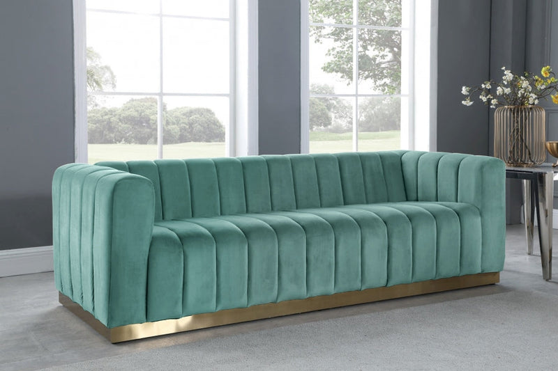 Marlon 86.5" Velvet Upholstered Sofa in Green - 603Mint-S