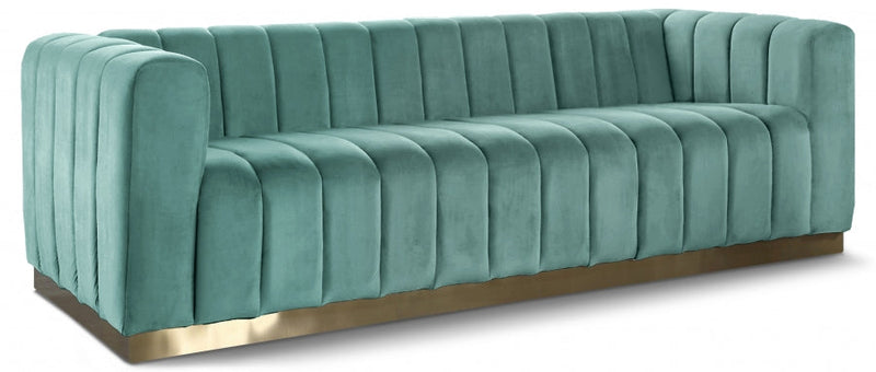 Marlon 86.5" Velvet Upholstered Sofa in Green - 603Mint-S