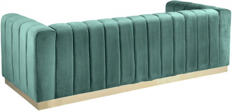 Marlon 86.5" Velvet Upholstered Sofa in Green - 603Mint-S