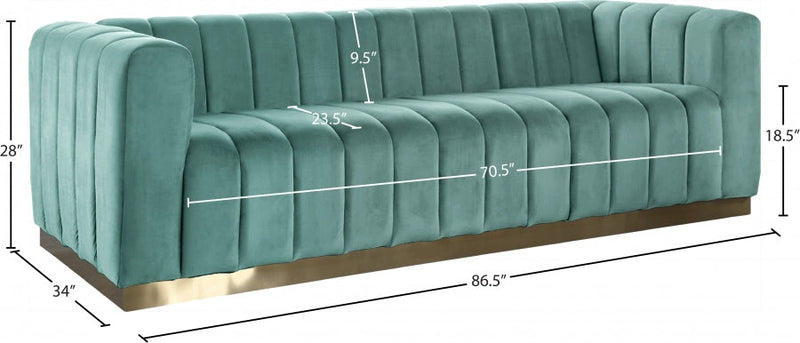 Marlon 86.5" Velvet Upholstered Sofa in Green - 603Mint-S