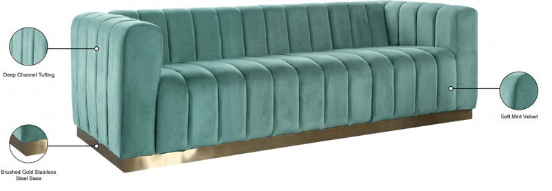 Marlon 86.5" Velvet Upholstered Sofa in Green - 603Mint-S