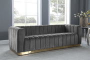 Marlon 86.5" Velvet Upholstered Sofa in Grey - 603Grey-S