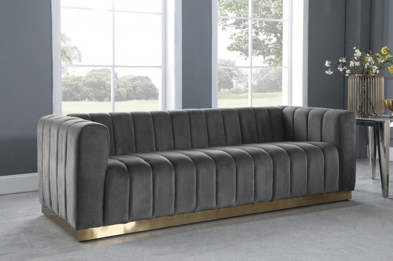 Marlon 86.5" Velvet Upholstered Sofa in Grey - 603Grey-S