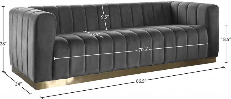 Marlon 86.5" Velvet Upholstered Sofa in Grey - 603Grey-S