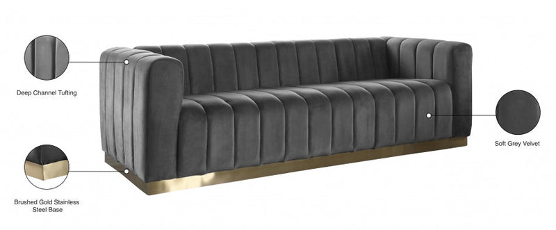 Marlon 86.5" Velvet Upholstered Sofa in Grey - 603Grey-S