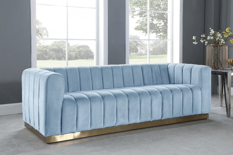 Marlon 86.5" Velvet Upholstered Sofa in Light Blue - 603SkyBlu-S