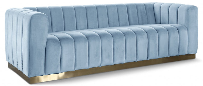 Marlon 86.5" Velvet Upholstered Sofa in Light Blue - 603SkyBlu-S